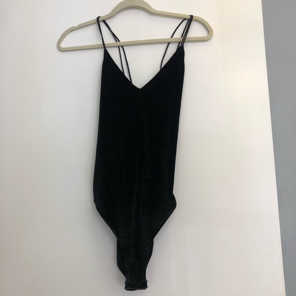 Black velvet open back bodysuit